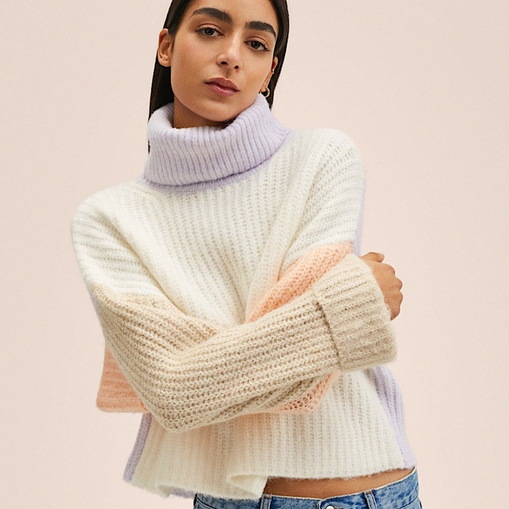 Turtleneck Knitted Sweater Multi Colored